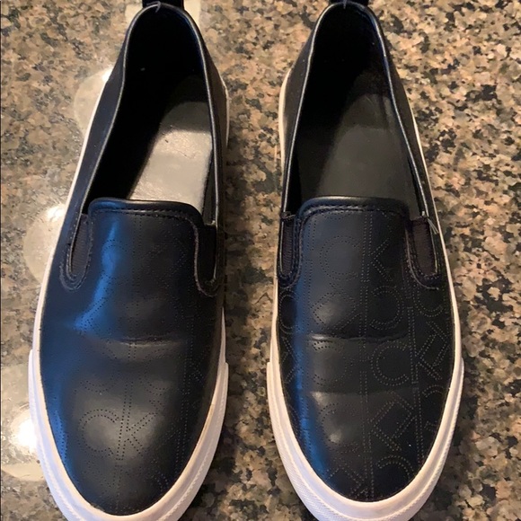 Calvin Klein faux leather loafers black white 6.5 - Picture 3 of 6